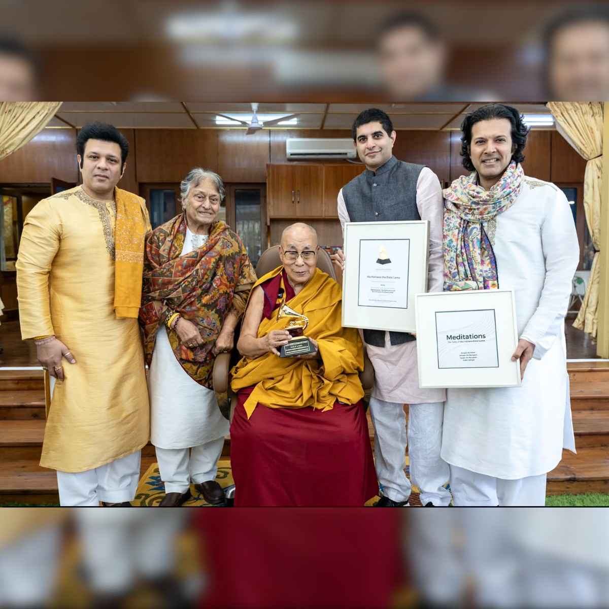 Dalai Lama Receives Grammy Award from Amjad Ali Khan