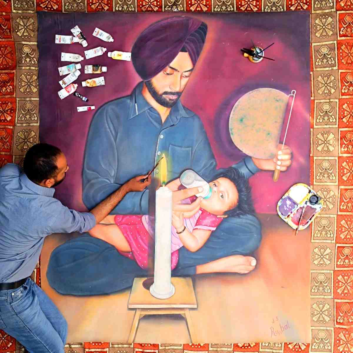 Father's Day Painting Created by Dr Jagjot Singh Rubal